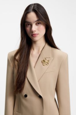 Double-breasted regular-fit blazer with hourglass shape, Beige