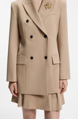 Blazer crois&eacute; Regular &agrave; silhouette sablier, Beige