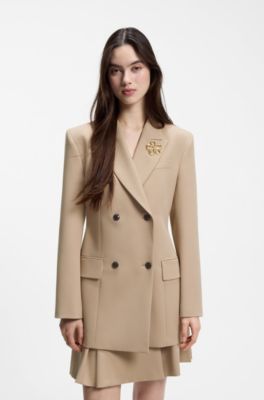 Double-breasted regular-fit blazer with hourglass shape, Beige