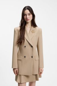 Double-breasted regular-fit blazer with hourglass shape, Light Brown