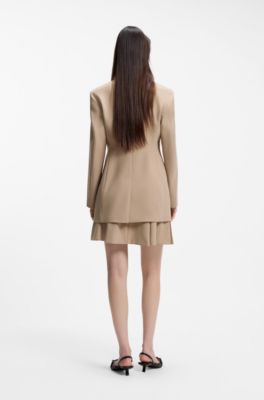 Blazer crois&eacute; Regular &agrave; silhouette sablier, Beige