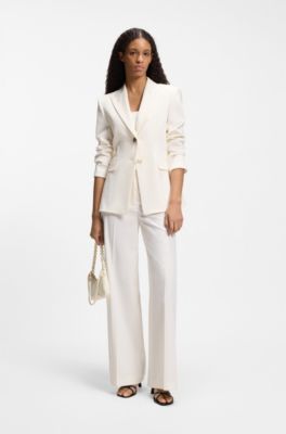 Wide-leg trousers in stretch fabric, Natural