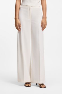 Pantaloni a gamba larga in tessuto elasticizzato, Bianco