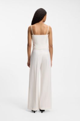 Wide-leg trousers in stretch fabric, Natural