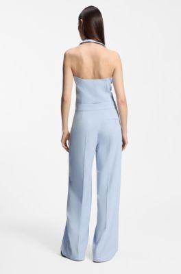 Pantaloni a gamba larga in tessuto elasticizzato, Celeste