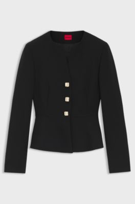 Regular-fit jacket in crepe fabric with peplum hem, Black