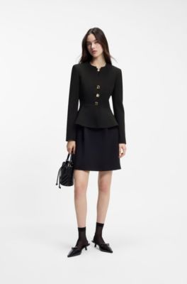 Regular-fit jacket in crepe fabric with peplum hem, Black