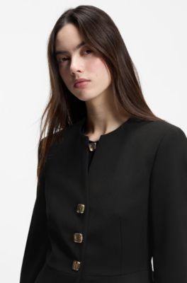 Regular-fit jacket in crepe fabric with peplum hem, Black