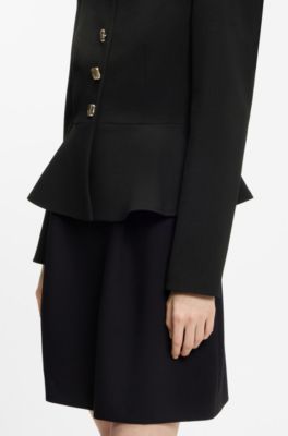 Regular-fit jacket in crepe fabric with peplum hem, Black
