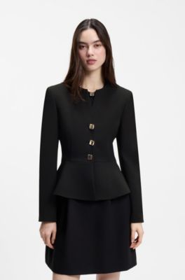 Regular-fit jacket in crepe fabric with peplum hem, Black