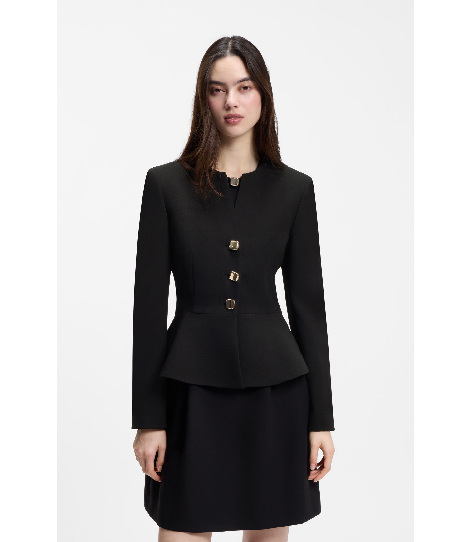 Regular-Fit Blazer aus Krepp-Gewebe mit Schößchen-Saum