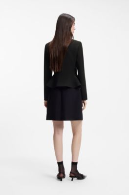 Regular-fit jacket in crepe fabric with peplum hem, Black