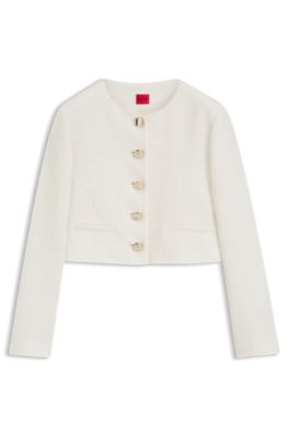 Regular-fit blazer in cotton-blend boucl&eacute;, Natural