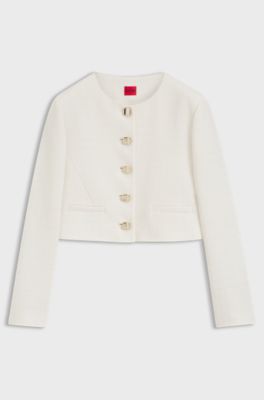 Regular-fit blazer in cotton-blend boucl&eacute;, Natural