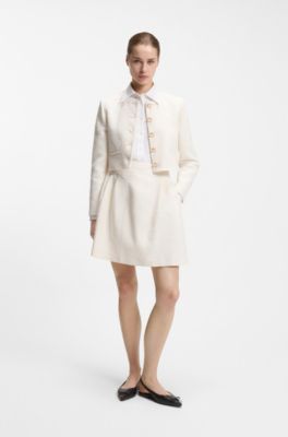 Regular-fit blazer in cotton-blend boucl&eacute;, Natural