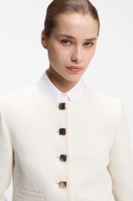 Regular-fit blazer in cotton-blend boucl&eacute;, Natural