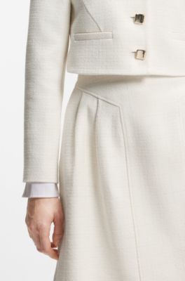 Regular-fit blazer in cotton-blend boucl&eacute;, Natural