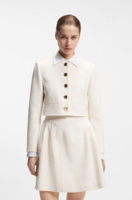 Regular-fit blazer in cotton-blend boucl&eacute;, Natural