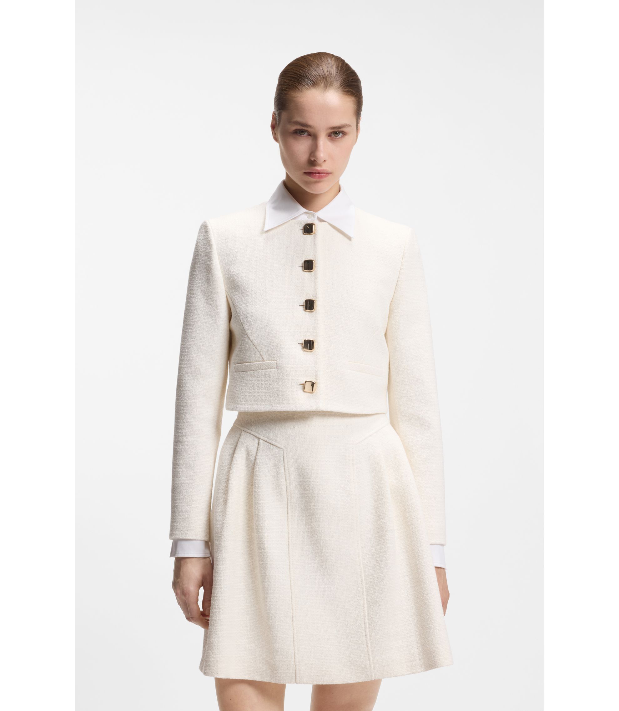 Regular-Fit Blazer aus Baumwoll-Mix in Bouclé