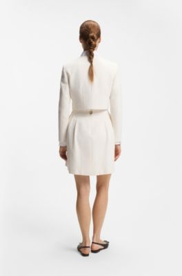 Regular-fit blazer in cotton-blend boucl&eacute;, Natural