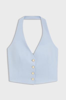 Slim-fit waistcoat with halterneck, Light Blue