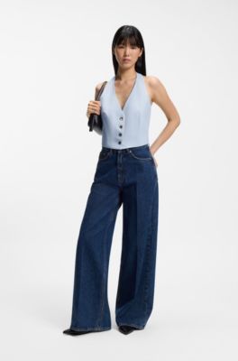 Slim-fit waistcoat with halterneck, Light Blue