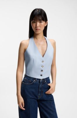 Slim-Fit Weste mit Neckholder, Hellblau