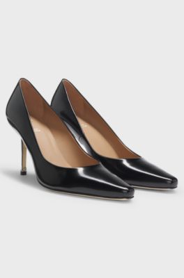 Leather pumps with silver-tone heel, Black
