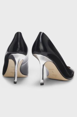 Leather pumps with silver-tone heel, Black