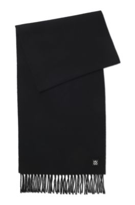 Wool scarf with stacked-logo trim, Black