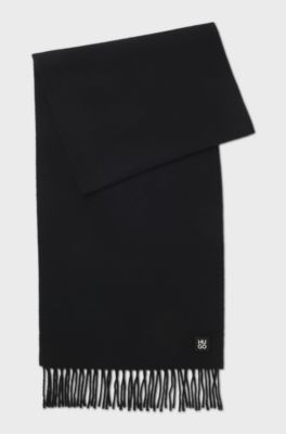 Wool scarf with stacked-logo trim, Black