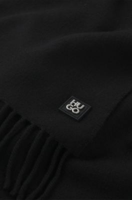 Wool scarf with stacked-logo trim, Black