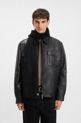 Wool scarf with stacked-logo trim, Black