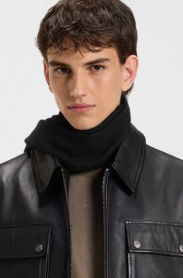 Wool scarf with stacked-logo trim, Black