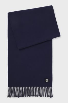 Wool scarf with stacked-logo trim, Dark Blue