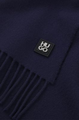 Wool scarf with stacked-logo trim, Dark Blue