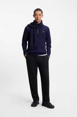 Wool scarf with stacked-logo trim, Dark Blue