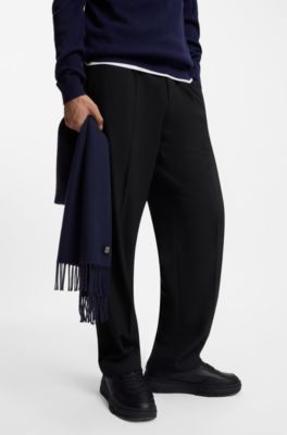 Wool scarf with stacked-logo trim, Dark Blue