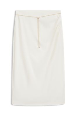 Pencil skirt with gold-tone chain belt, White