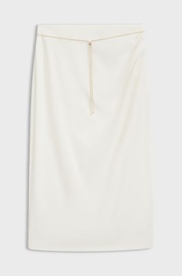 Pencil skirt with gold-tone chain belt, Natural