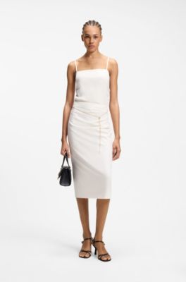 Pencil skirt with gold-tone chain belt, White