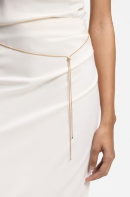 Pencil skirt with gold-tone chain belt, White