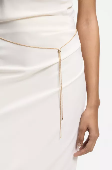 Pencil skirt with gold-tone chain belt