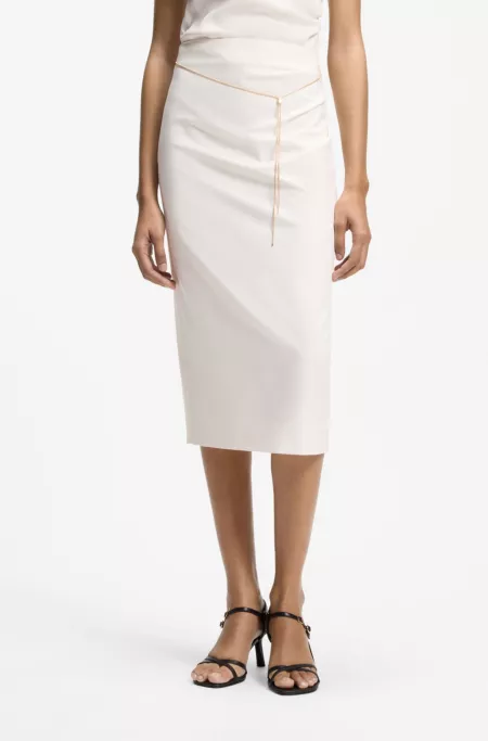 Pencil skirt with gold-tone chain belt