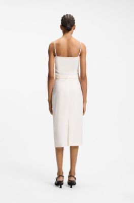 Pencil skirt with gold-tone chain belt, White