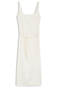 Square-neck dress with golden chain belt, White
