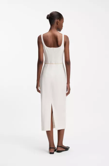 Square-neck dress with golden chain belt