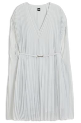 Layered pliss&eacute; dress with cape, Light Blue