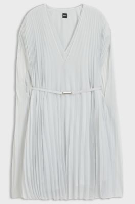Layered pliss&eacute; dress with cape, Light Blue
