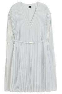 Layered plissé dress with cape, Light Blue